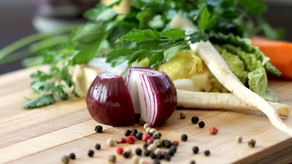 Food being prepared on a chopping board